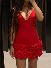 Red3D Rose Hem V-neck Mini Dress